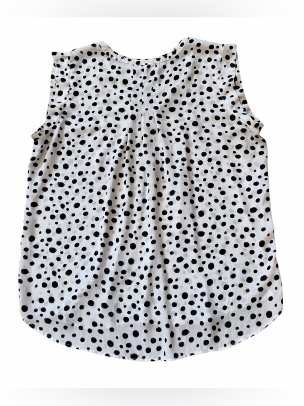 LOFT White Black Polka Dot Chiffon
Sleeveless Blouse Cap Sleeve Split Neck
Sz L - Picture 6 of 7